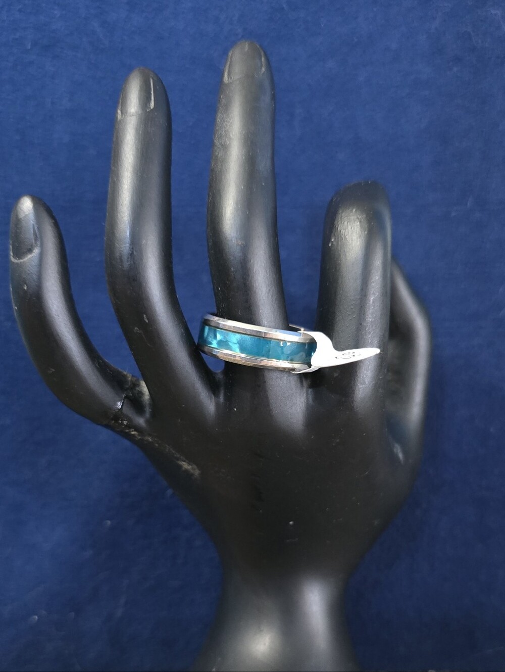 Silver Tone Turqouise Blue Green Speckled Center Labeled Ring Size 21 (11.75)